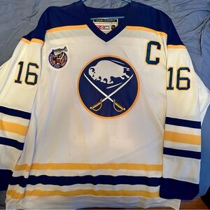CCM Buffalo Sabres White Navy Gold Vintage Style Hockey Jersey